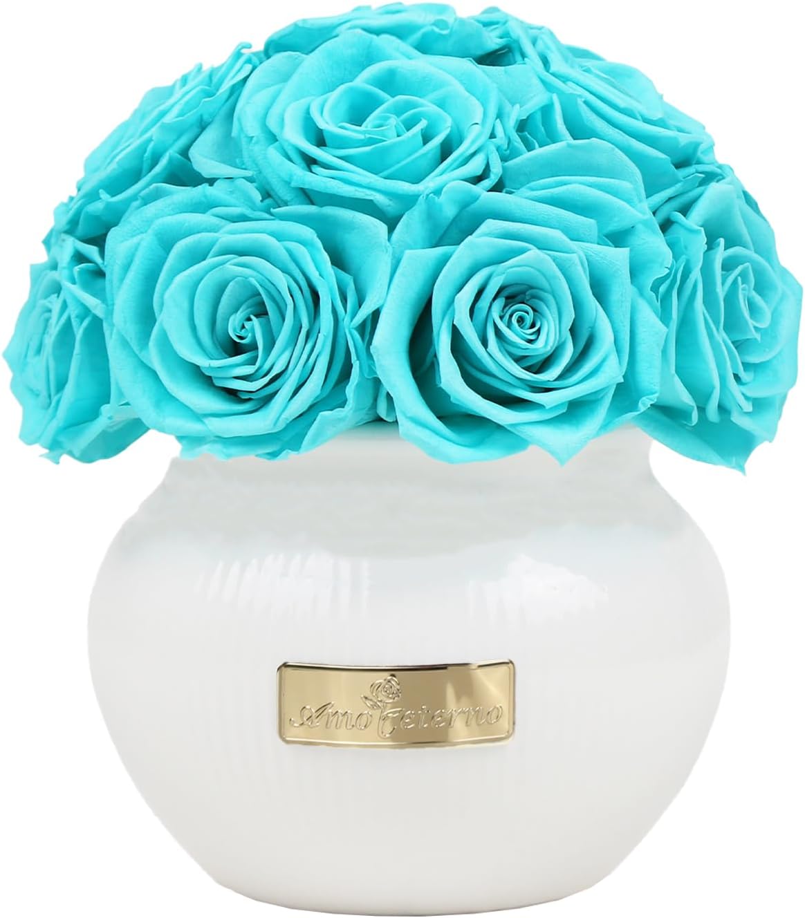 Preserved Roses,Weeding Flowers,Table Centerpiece Flowers14Pcs Long Lasting Real Rose in Ceramic Vase,Table Flowers for Party,Wedding Decor,Birthday,Anniversary,Wedding Gifts（Baby Blue） | real roses