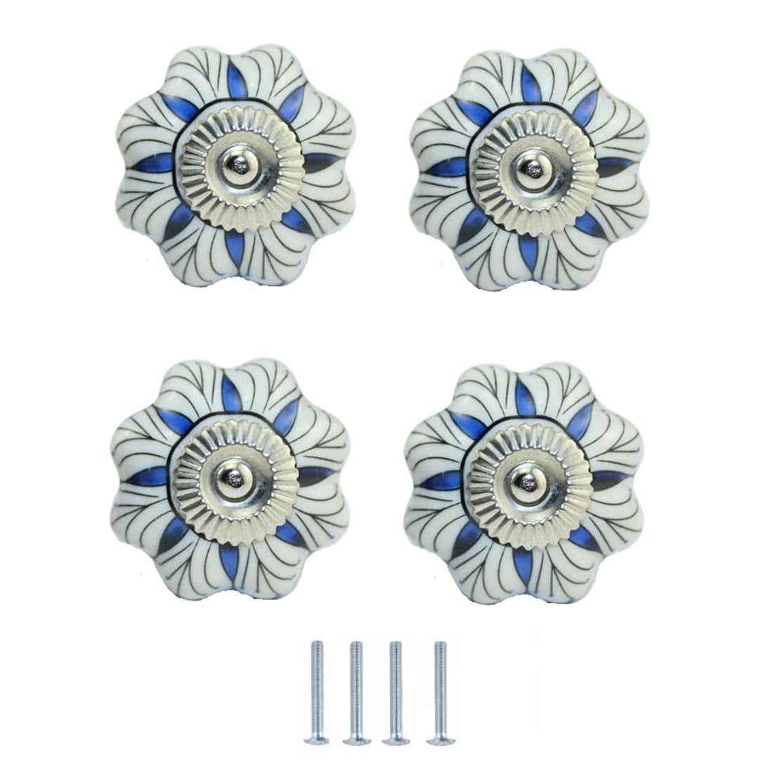 ENmrfvkz Ceramic Cupboard Drawer Handle Knobs, Ceramic Cupboard Drawer Door Knobs 4 Pcs Multicolor 40mm Diameter(No. 9)