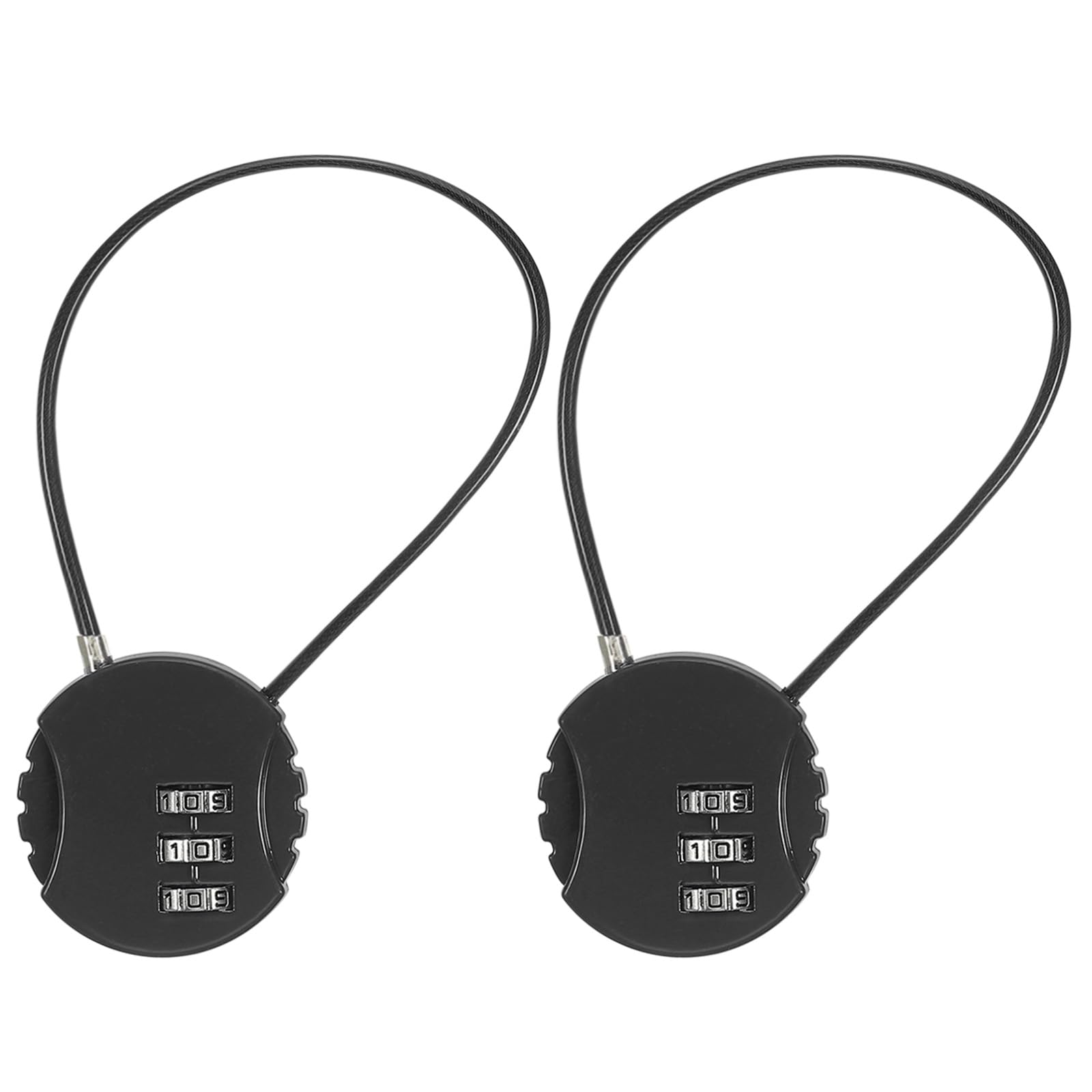 PATIKIL 2 Pack 3 Digit Combination Lock,Round Helmet Padlock Cable Lock Gym Locker Lock with 0.44Ft Flexible Security Steel Lock Wire for Bike Locker Travel Luggage Black