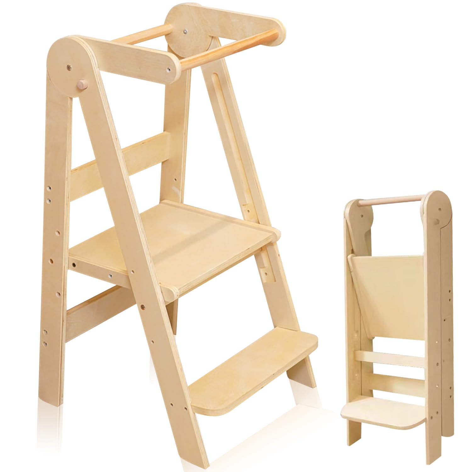 Torre pieghevole per bambini, torre di apprendimento in legno, altezza regolabile a 3 livelli, per bambini, da 1 a 6 anni, sgabello per cucina e bagno