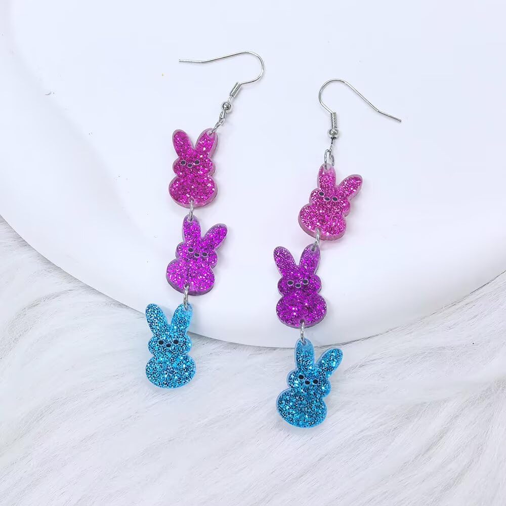 Easter Dangle Earrings Cute Funny Acrylic Colorful Glitter Rabbit Egg Bunny Sparkle Spring Earrings For Women Fashion Holiday Happy Easter Jewelry Gift - Image 4