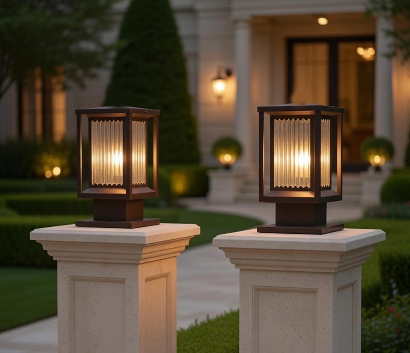 Weldecor Outdoor Waterproof Gate Lights Pillar Light for Main Gate Compound Wall Boundary Garden Home Entrance Decorative LED compitable Post Lamp Antique Bronze (Pack of 2)-image-46