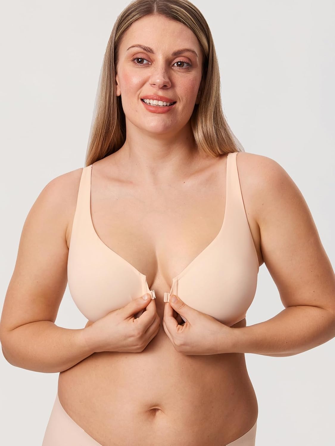 DELIMIRA Women's Front Closure Bras Seamless Plus Size Plunge Underwire Unlined Comfortable Bra - Image 2