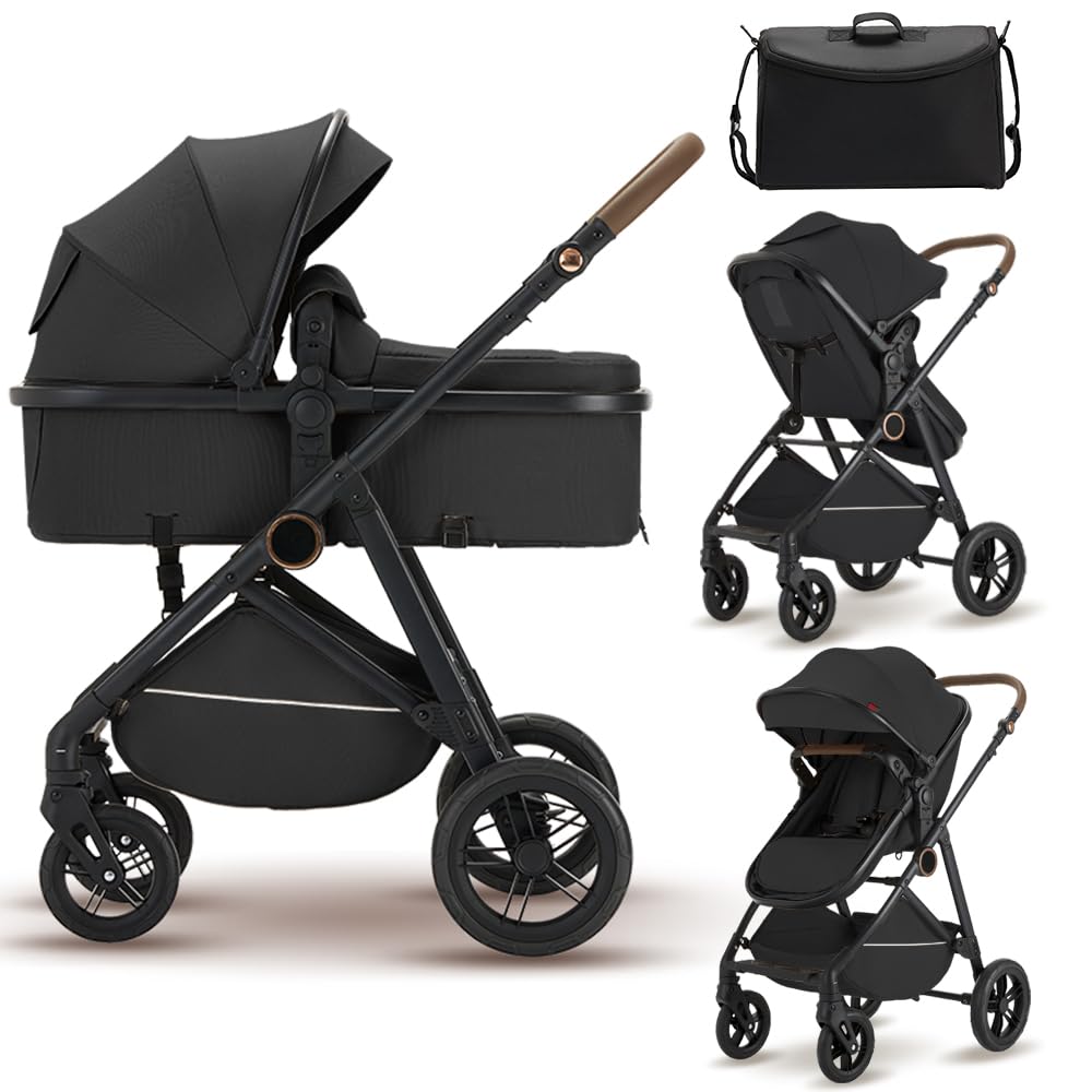Sit-and-Recline Kinderwagen, faltbarer Kinderwagen mit Baldachin und Aufbewahrungstasche (schwarz)