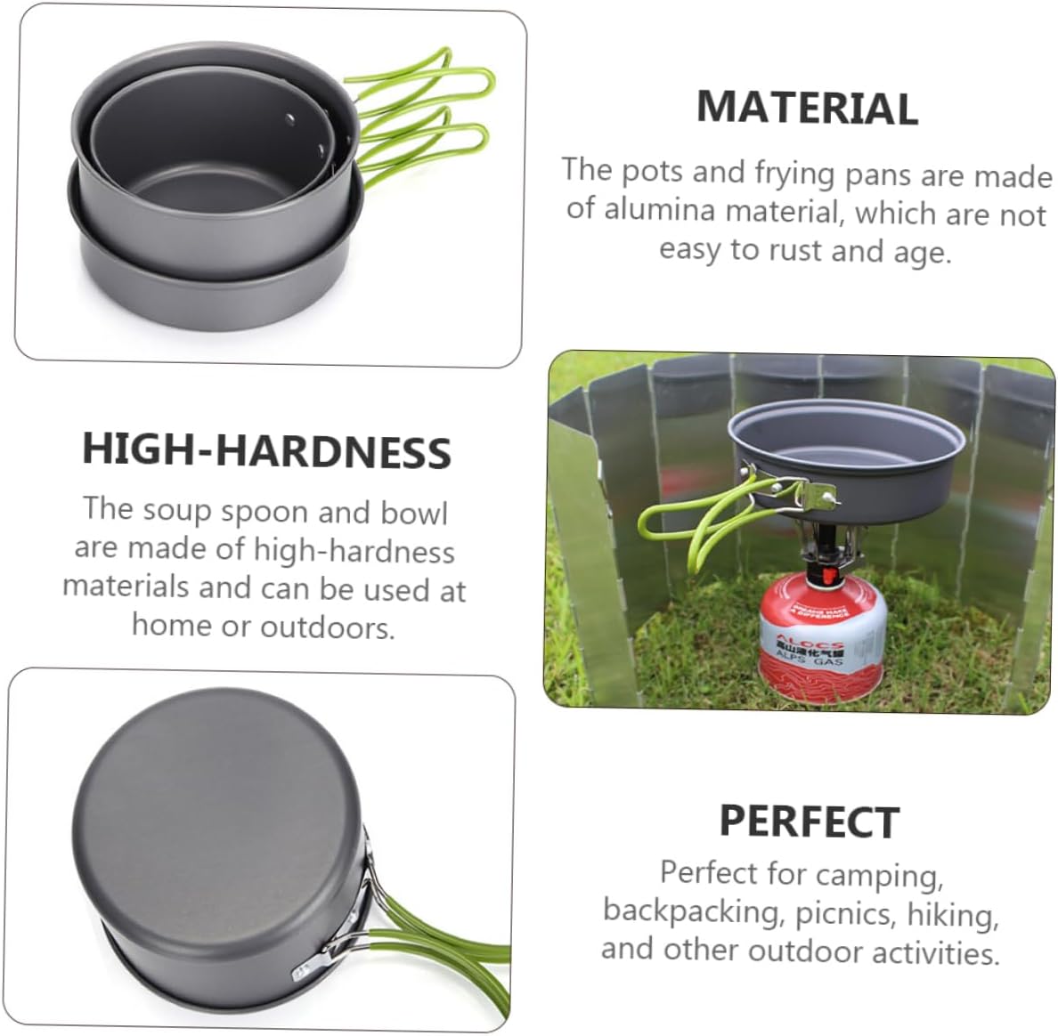 Alumina Camping Cookware Set Portable Soup Pot Pan Outdoor Dinnerware Kit for People