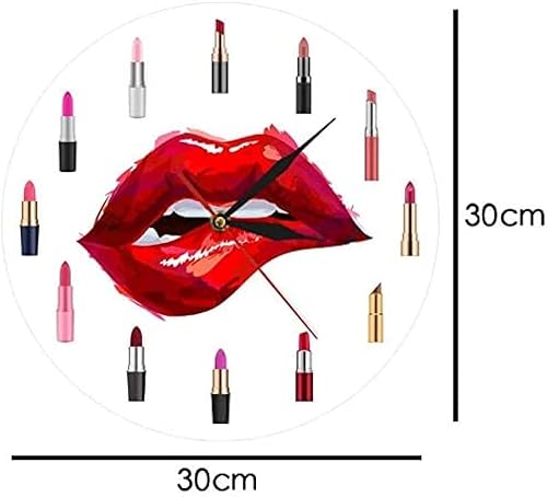 Miniatura 2 de Red Lips Pretty Lipstick Printing Decorative Round Wall Clock Makeup Beauty Salon Bussiness Art Fashion Reloj Pared Woman Gift-30X30cm