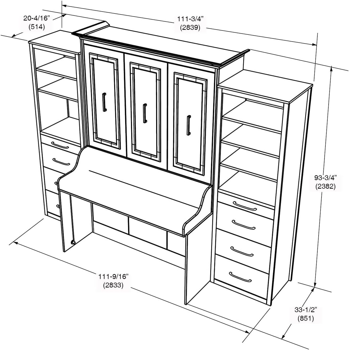 Xtraroom Alegra Queen Murphy Bed with Desk and 2 Storage Cabinets | Engineered and Solid Wood Construction - No Melamine Used | Queen Size Murphy Desk Bed Combo Perfect for a Home Office (White)