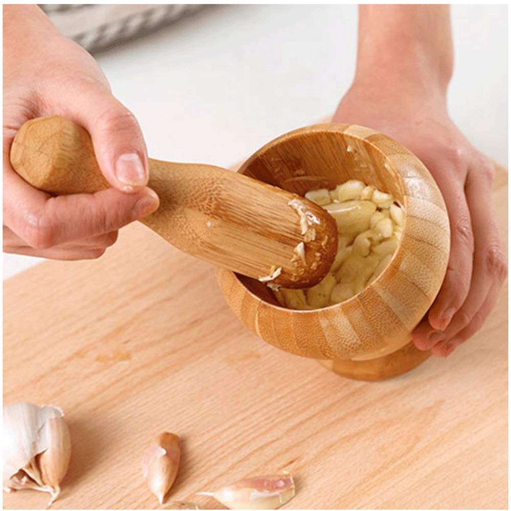 Bambusowy moździerz i tłuczek wyciskarka do czosnku imbir przyprawy zestaw do mielenia czosnku młynek do mięsa Herb Spice Masher Chopper Chopper Narzędzia kuchenne