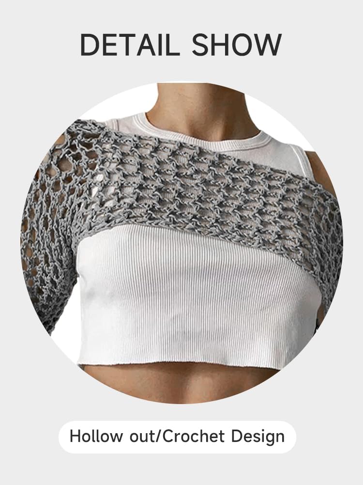 KEOMUD Crochet Crop Tops for Women Y2K Going Out Top Hollow Out Knit Bikini Beach See Through Cover Ups Fashion - Image 3