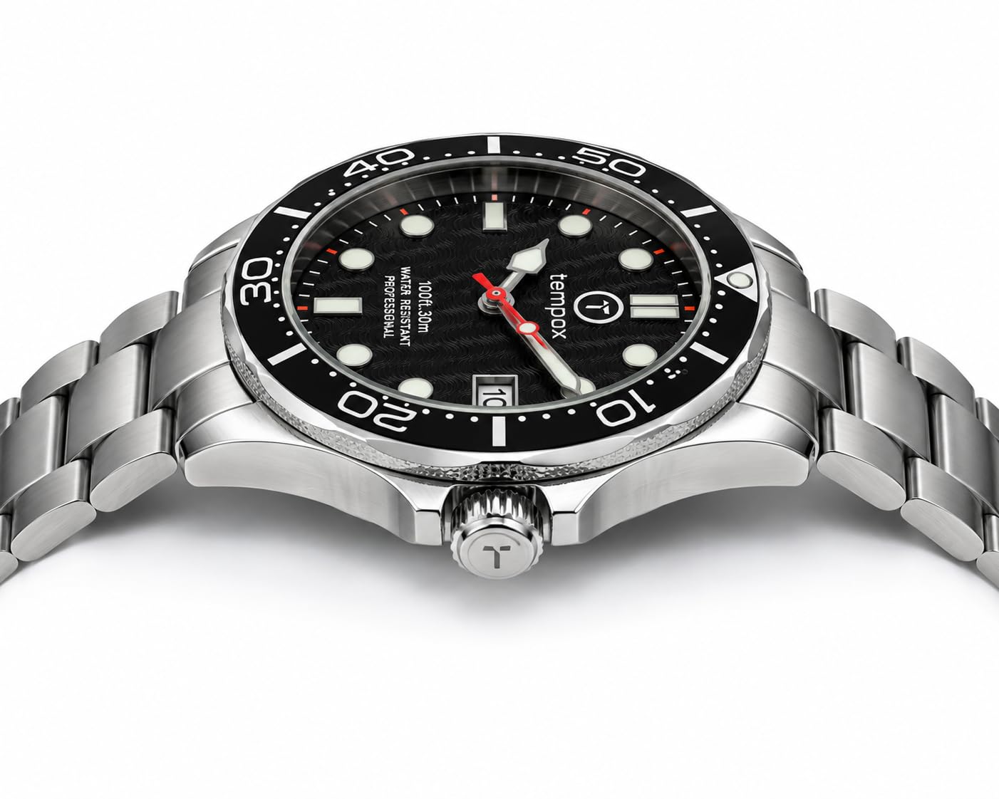 Tempox Reloj Deportivo Profesional para Hombre, Acero Inoxidable, Estilo Diver, Resistente al Agua 30 m, Cuarzo