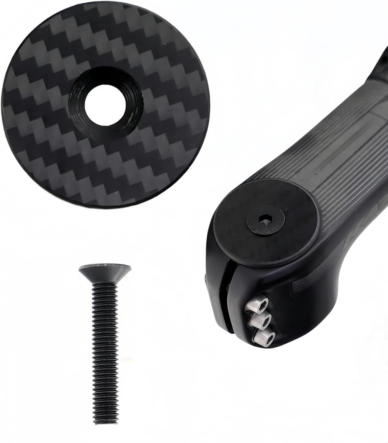 Carbon Bicycle Stem Headset Top Cap Cover, Bike Headsets Caps 28.6/31.8mm OD2 with W/M6*30mm Titanium Bolt&Screw, for 1-1/8 1-1/4 MTB Mountain Road Bikes Forks Steering Tube