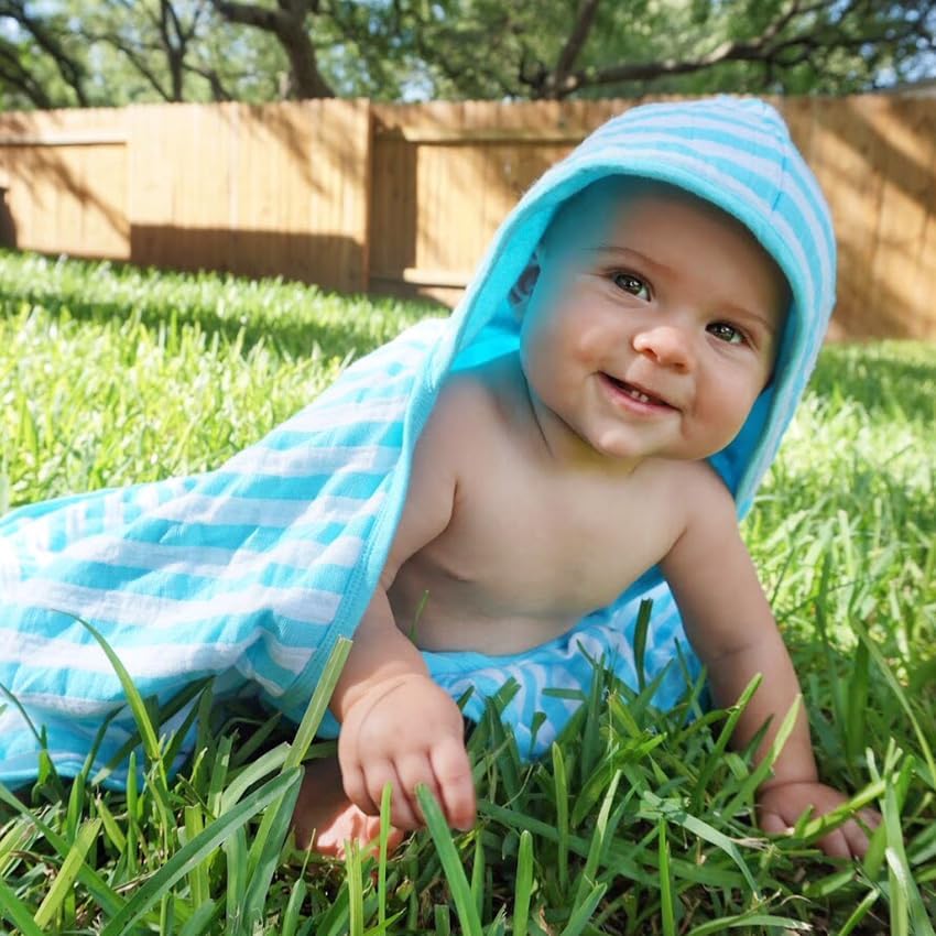 Miniatura 2 de green sprouts Toalla de muselina con capucha hecha de algodón orgánico (2 unidades), aguamarina, 0 meses-4 años