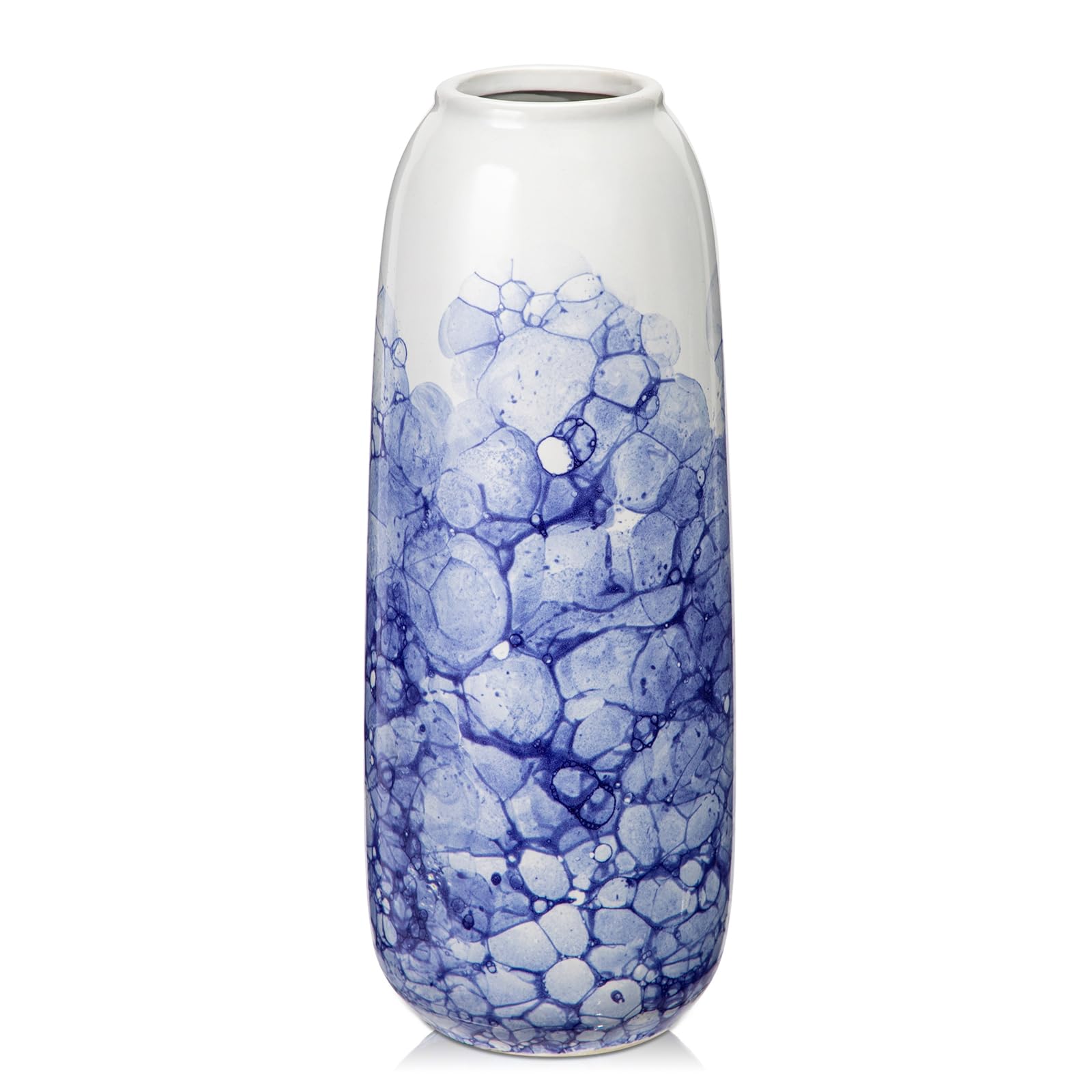 Hollyone Jarrón de cerámica azul y blanco de 30 cm para flores, jarrón de porcelana chinoiserie para decoración del hogar, cerámica hecha a mano para sala de estar, estante de comedor, centro de mesa,