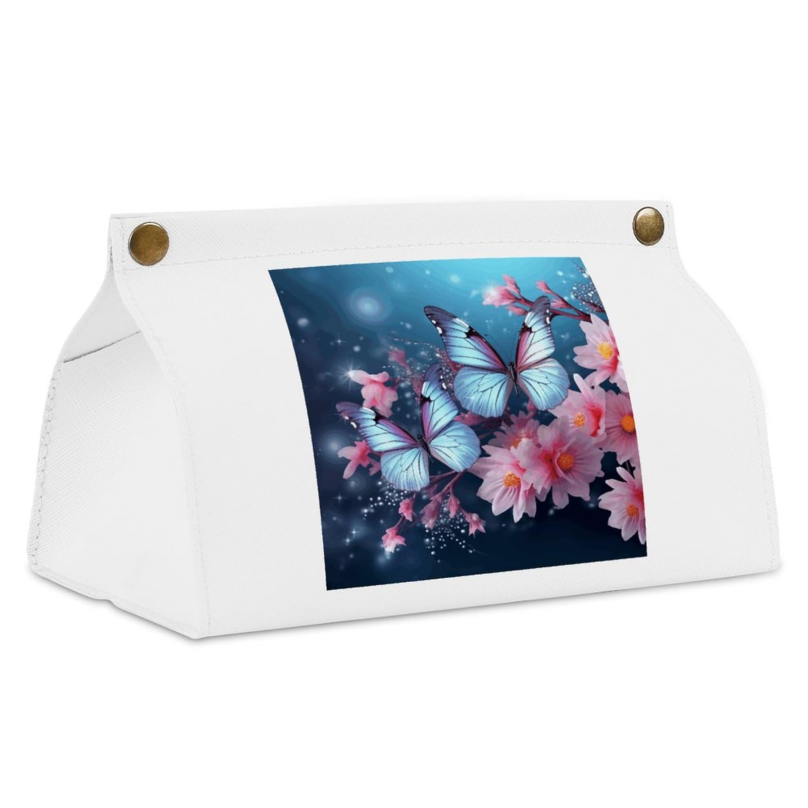 Butterfly Blossoms White Tissue Box Cover Rectangle PU Leather Cover for Tissue Boxes Modern Tissue Holder for Bathroom Office Tissue Holders Decorative Cute Napkin Holder for Kitchen Bedroom