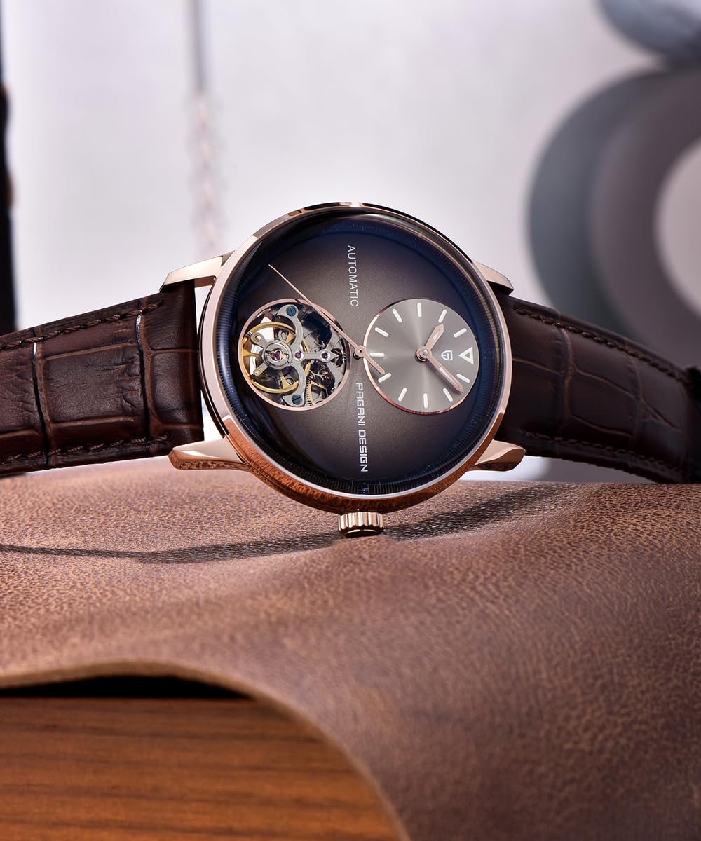 Orizontime Pagani Design Automatische mechanische Uhren für Herren, 42 mm Zifferblatt, Lederband, Silber, blau, Luxuriös