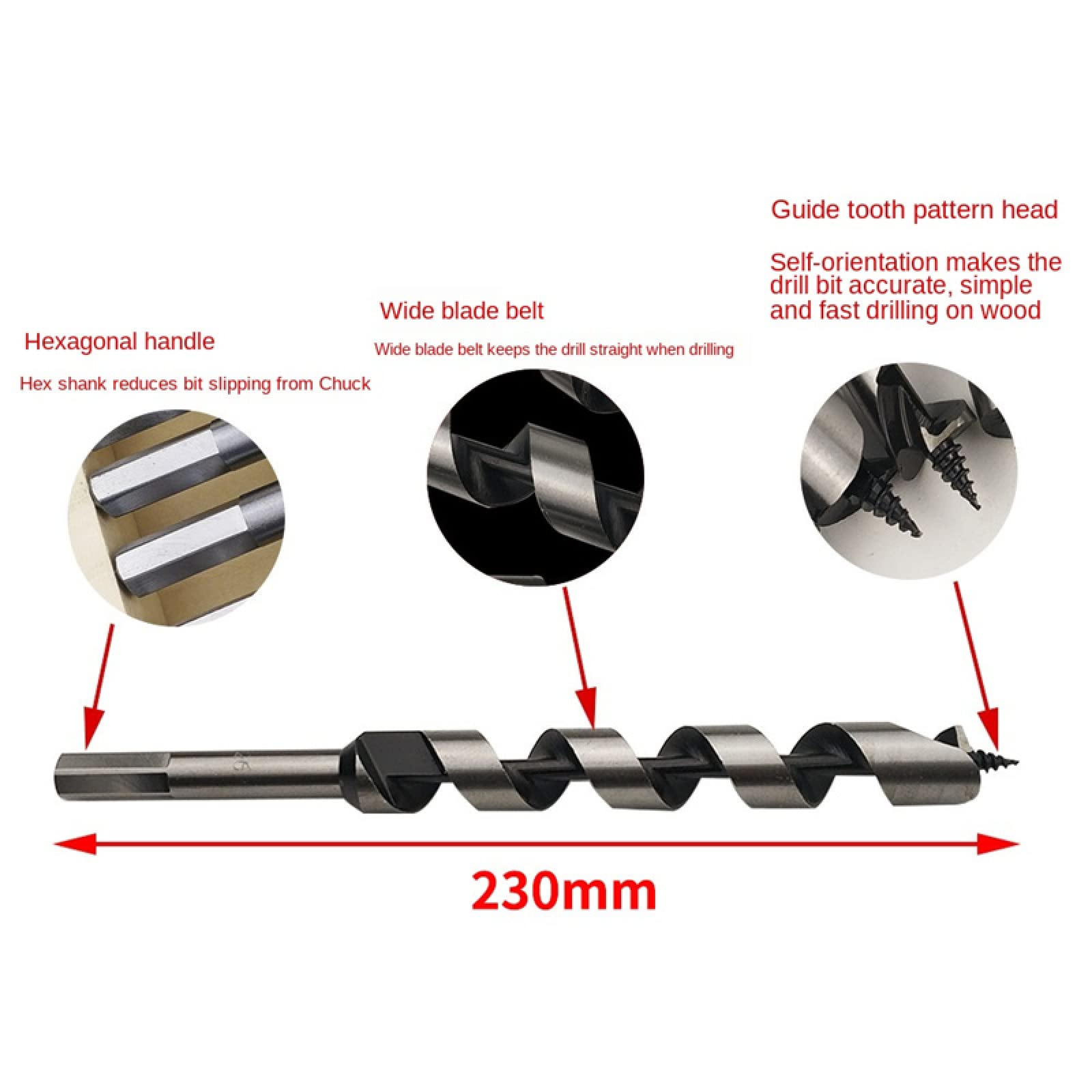 6 Pz/set 230mm Lungo 6/8/10/12/16/20mm Coclea Punte Da Trapano Legno Carpentiere Muratura Punte Per Legno Set per la lavorazione del legno