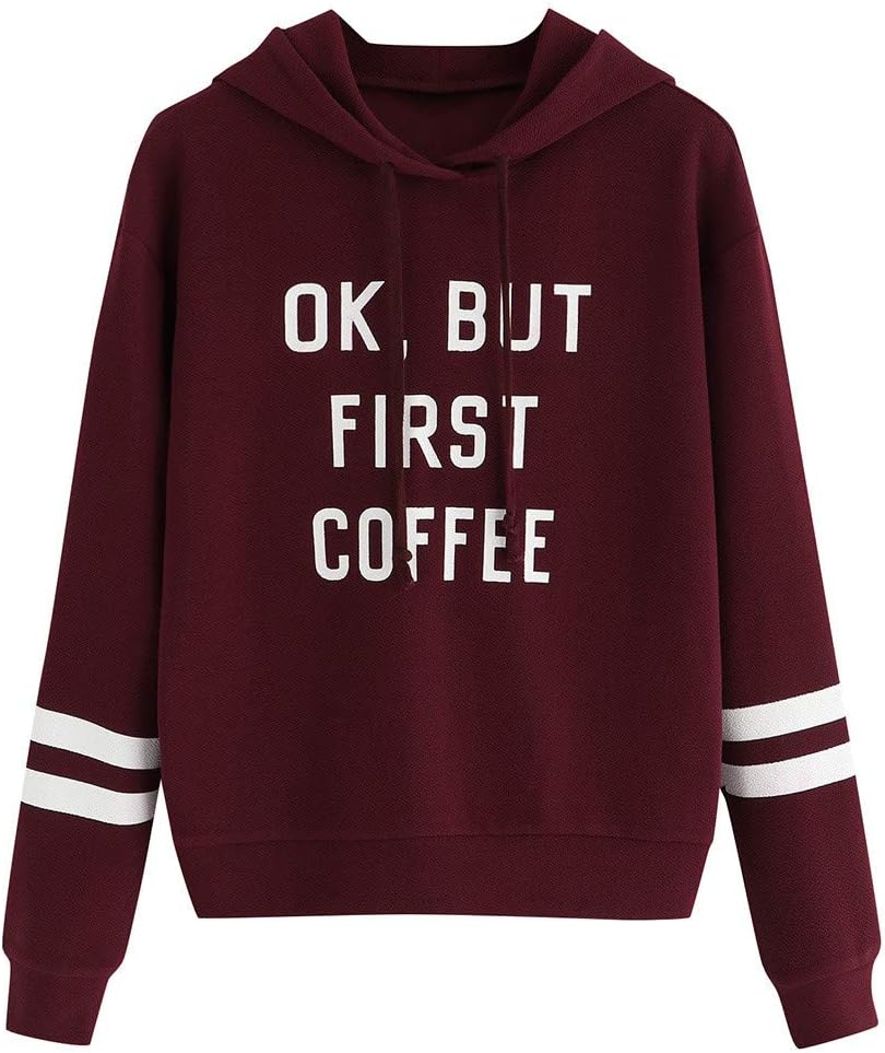 Hunauoo Women Letters Hooded Pullover Autumn Casual Long Sleeve Loose Sweatshirts Tops Blouse