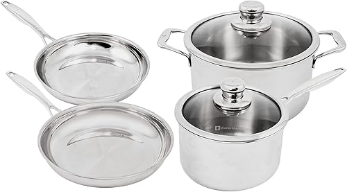 Swiss Diamond Premium Clad - Juego de utensilios de cocina de acero inoxidable de 5 capas, 6 piezas, compatible con inducción, incluye sartenes,