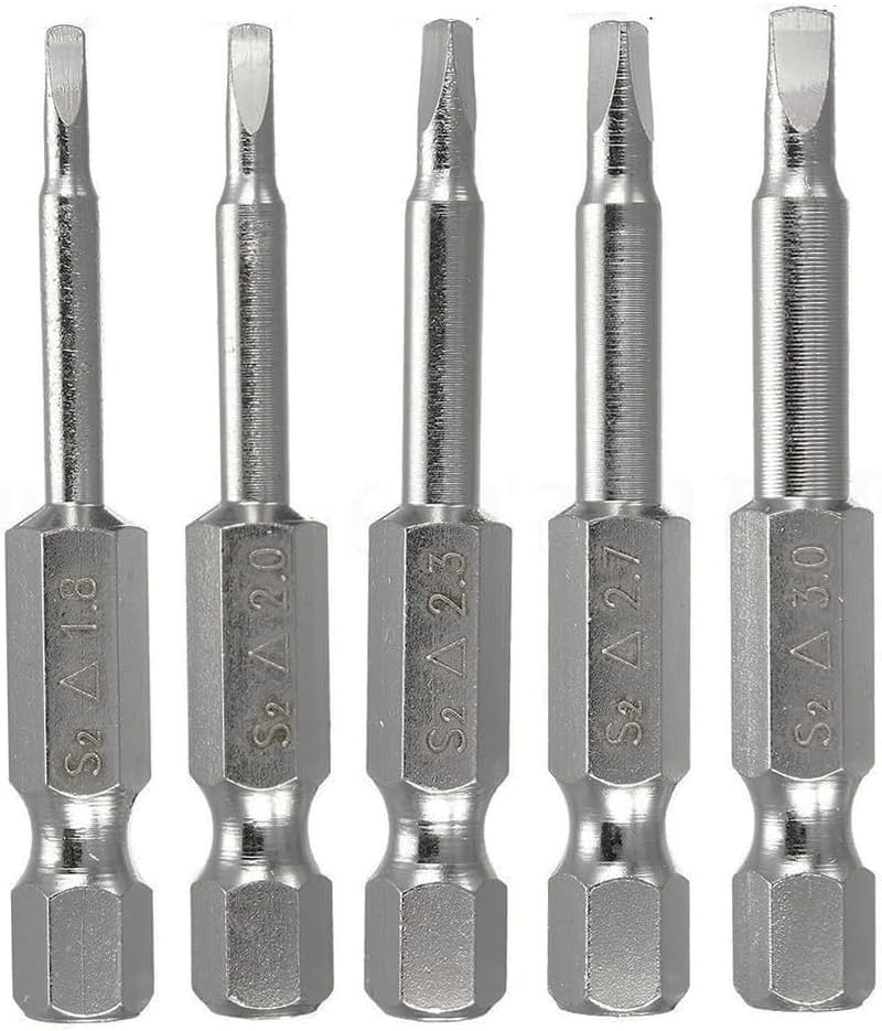 Fixinus 5 Pieces Magnetic Triangle Screwdriver Bits Set, 1/4 Inch Hex 1.8/2.0/2.3/2.7/3.0 Triangle Screwdriver Bits S2 Steel Triangle Drill, 50 mm Length