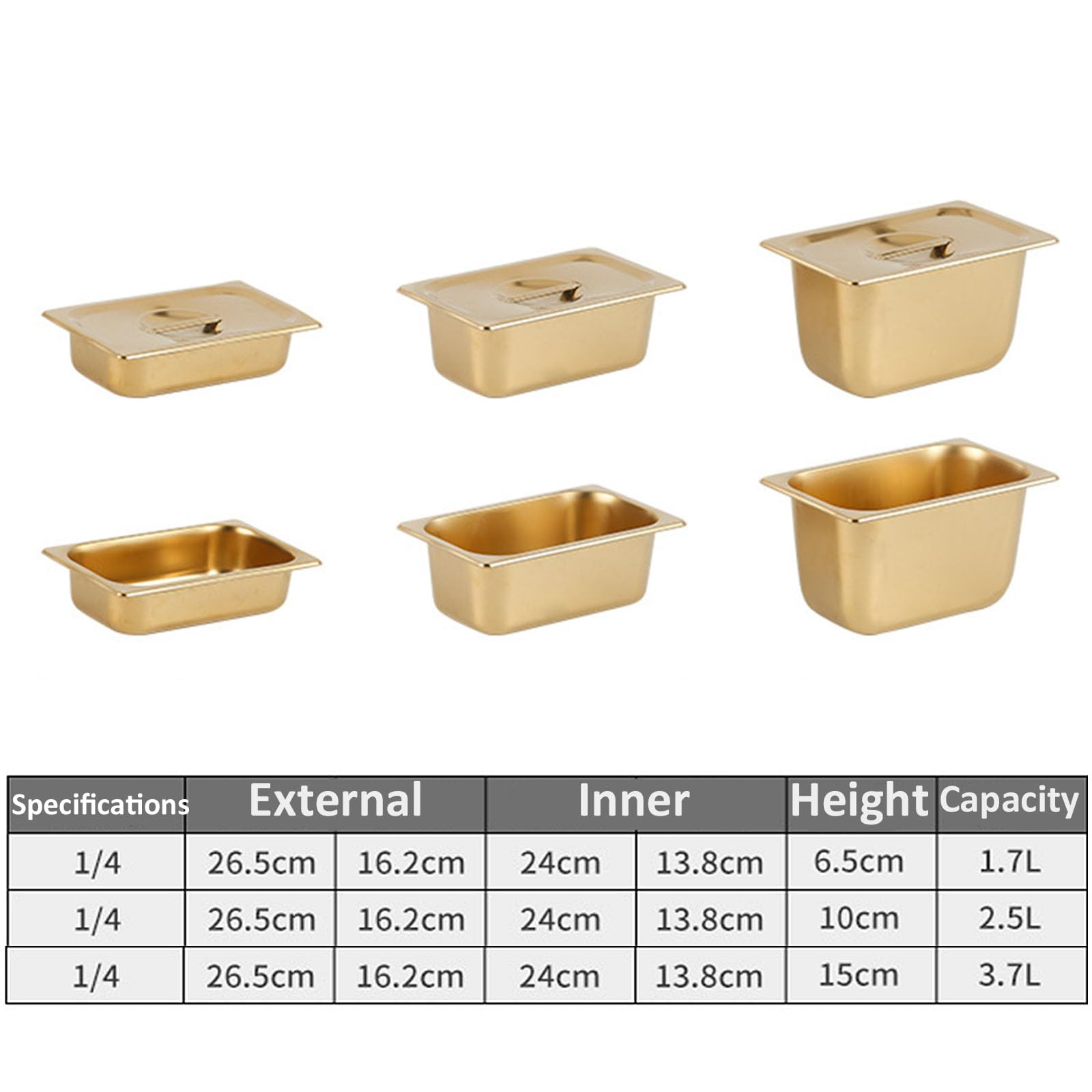 Sartén Gastronorm de acero inoxidable de 1/4 – Utensilios de cocina de buffet comercial, sartén de mesa de vapor profunda para servicio de alimentos, suministros de catering, hotel, suministros de