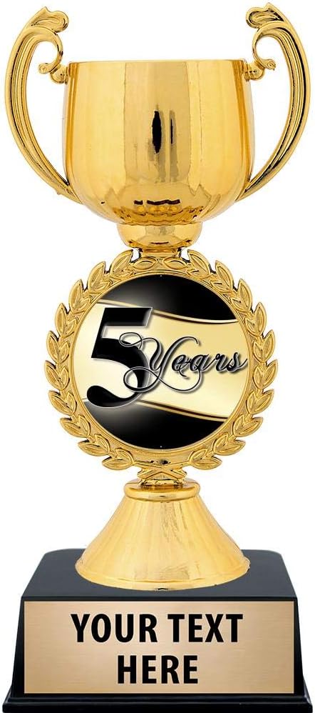 Crown Awards Personalized 5 Years Recognition Trophy, 7.25" Gold Cup 5 Years Recognition Trophies with Free Custom Engraving