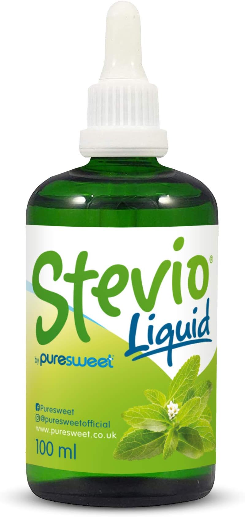 Stevio® Stevia Liquid Drops 100ml, Pure Stevia, 100% Natural, Zero Calorie Sweetener, Diabetic and Keto Friendly, Glass Bottle.