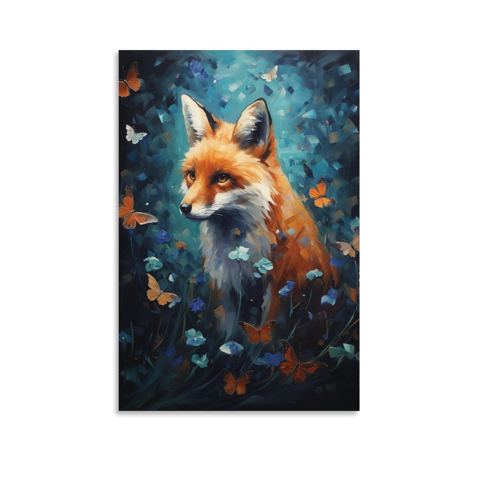 AYAROS Butterfly Yellow Fox Canvas Wall Art for Bedroom Watercolor Abstract Colorful Animal Wall Decor Poster for Room Aesthetic Unframed 08x12 inch