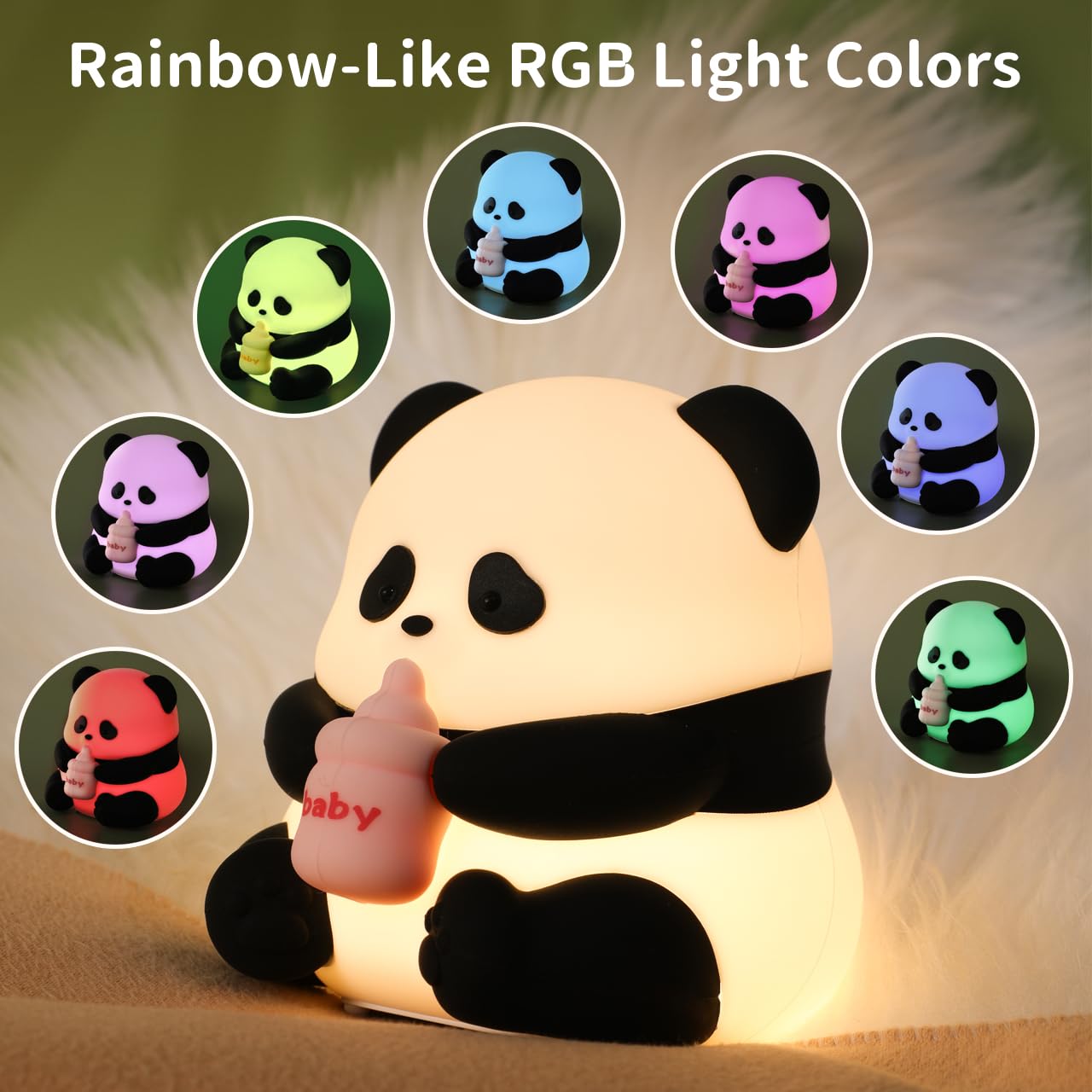 Pak Niedliches Panda-Nachtlicht, dimmbar, Touch-Steuerung, Nachtlicht für Babys, Silikon, 7 Farben, wiederaufladbar, Schreibtischlicht, Hasen-Wecker, Geschenk für Kinder, Mädchen, Jungen, Liebhaber