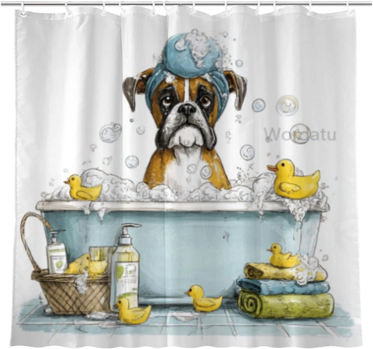 Cute Boxer Dog Kids Shower Curtain for Bathroom Decor Funny Animal Child Lovely Farmhouse Pet Footprint Fabric Waterproof Polyester 12 Hooks 72x72 Inches