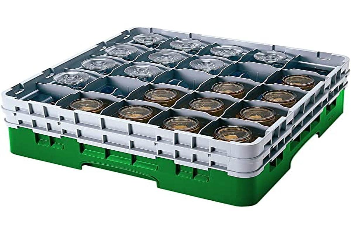 Cambro Cesta de lavado de tamaño completo para copas y vasos con 20 compartimentos 4 alturas, diámetro máx. 9.84 cm, altura máxima 21.7 cm, color Verde Sherwood, 20 copas/vasos