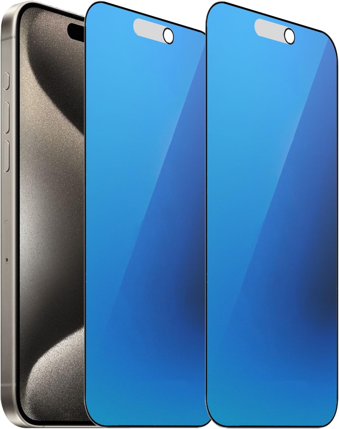 2 Pack Matte Anti-Blue Privacy Tempered Glass for iPhone 15 Pro Max Anti-glare Anti-Spy Screen Protector Anti-Peeping Film Electroplated Blue 6.7 inch
