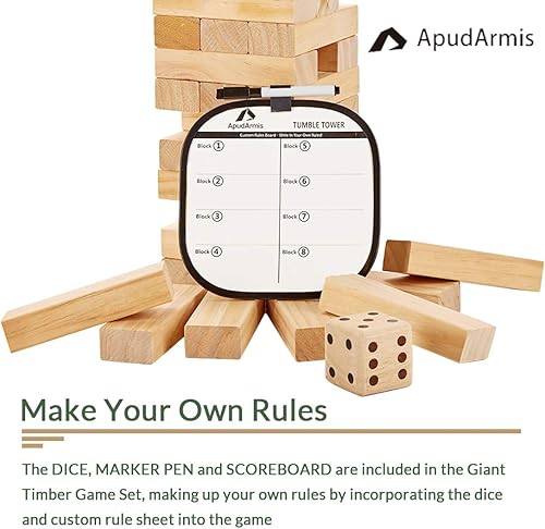 Miniatura 3 de ApudArmis Juego de 54 piezas de madera para secadora apila a 3 pies juego de torre de madera de pino con dados y marcador  Juego de mesa clásico de