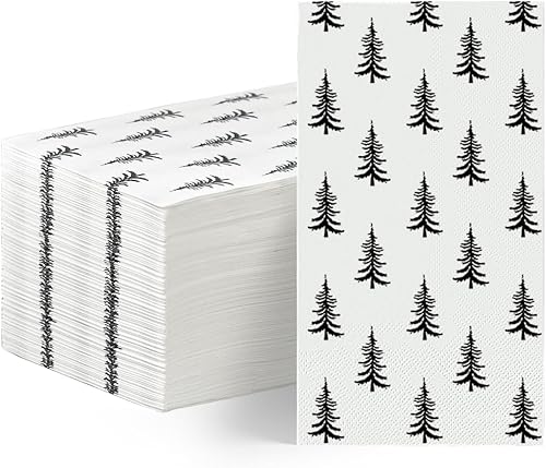 Horaldaily 100 servilletas decorativas de papel desechables de Navidad, diseño de búfalo de árbol de Navidad para fiestas, almuerzo, cena, cocina,