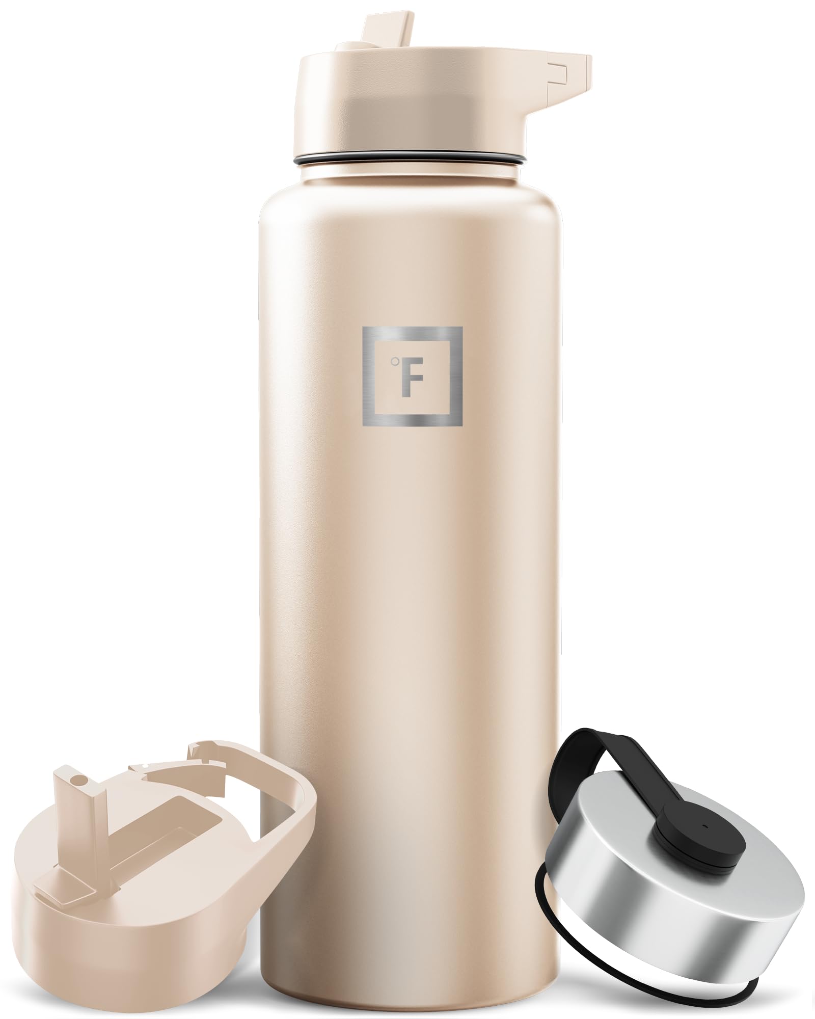 IRON °FLASK Camping &amp; Hiking Hydration Flask with Straw, Wide Mouth Insulated Stainless Steel Sports Water Bottle - 40 oz Sand