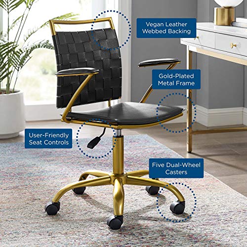 Modway Fuse Webbed Back Faux Leather And Gold Metal Adjustable Office Chair In Black #TOP1