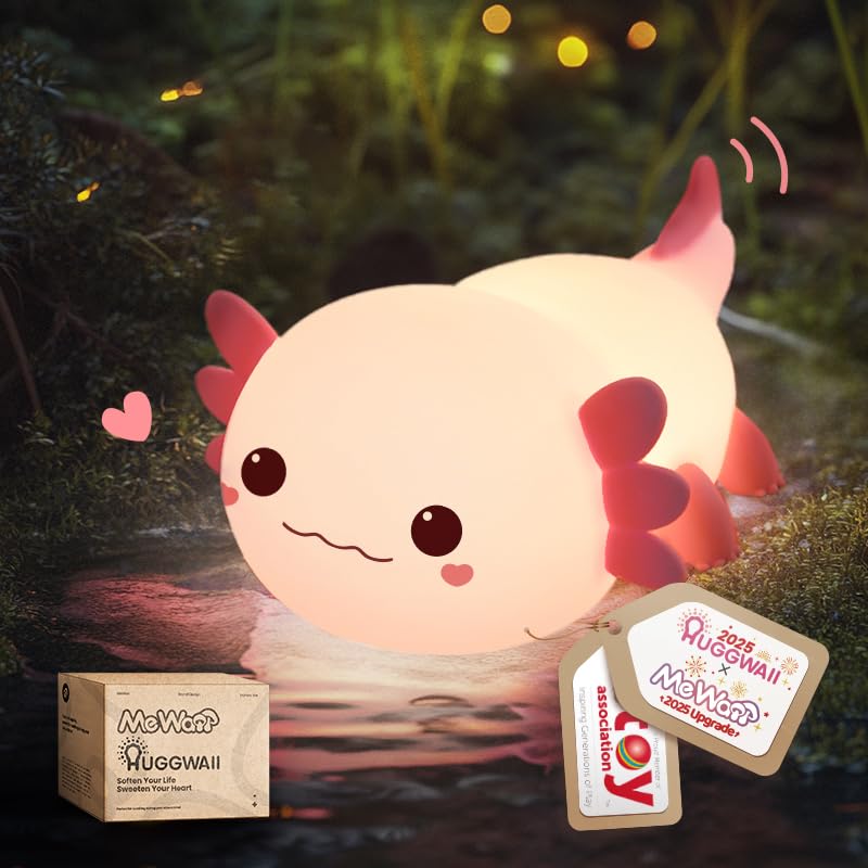 Wastou Axolotl Night Light – Cute Squishy Silicone LED Lamp, Dimmable Touch Light, Rechargeable With 30-Min Timer – Perfect Gift For Teens & Kids