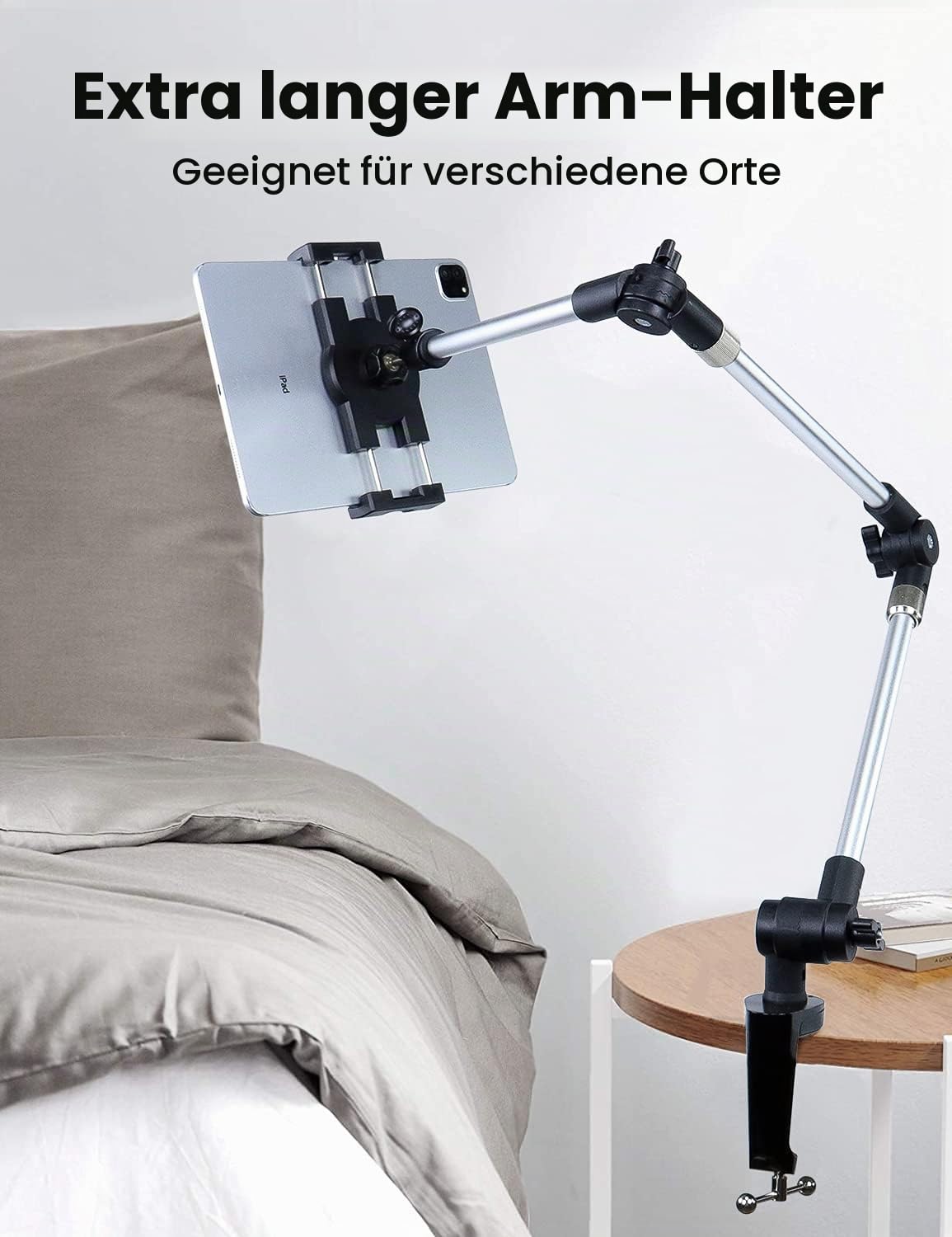 Metall Langem Arm Tablet Halter, Tablet Ständer für Bett Schreibtisch Küche | Flexible Faltbare Verstellbare Aluminium Tablet Halterung für iPad Pro 12.9 Air Mini, Galaxy Tab, Switch, iPhone 4-13"