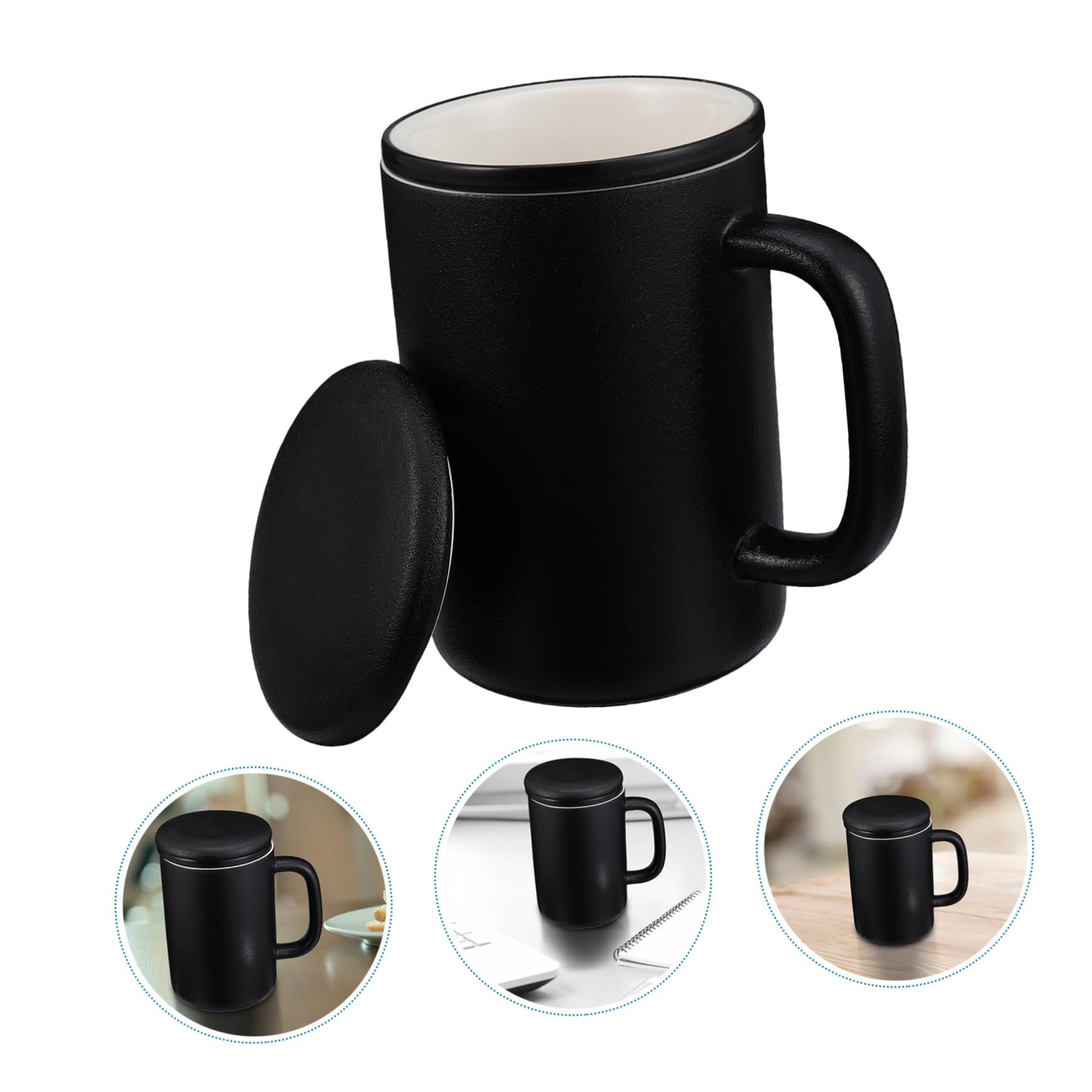 Hohopeti Keramik Teebecher mit Sieb, 400ml, Modern, Schwarz