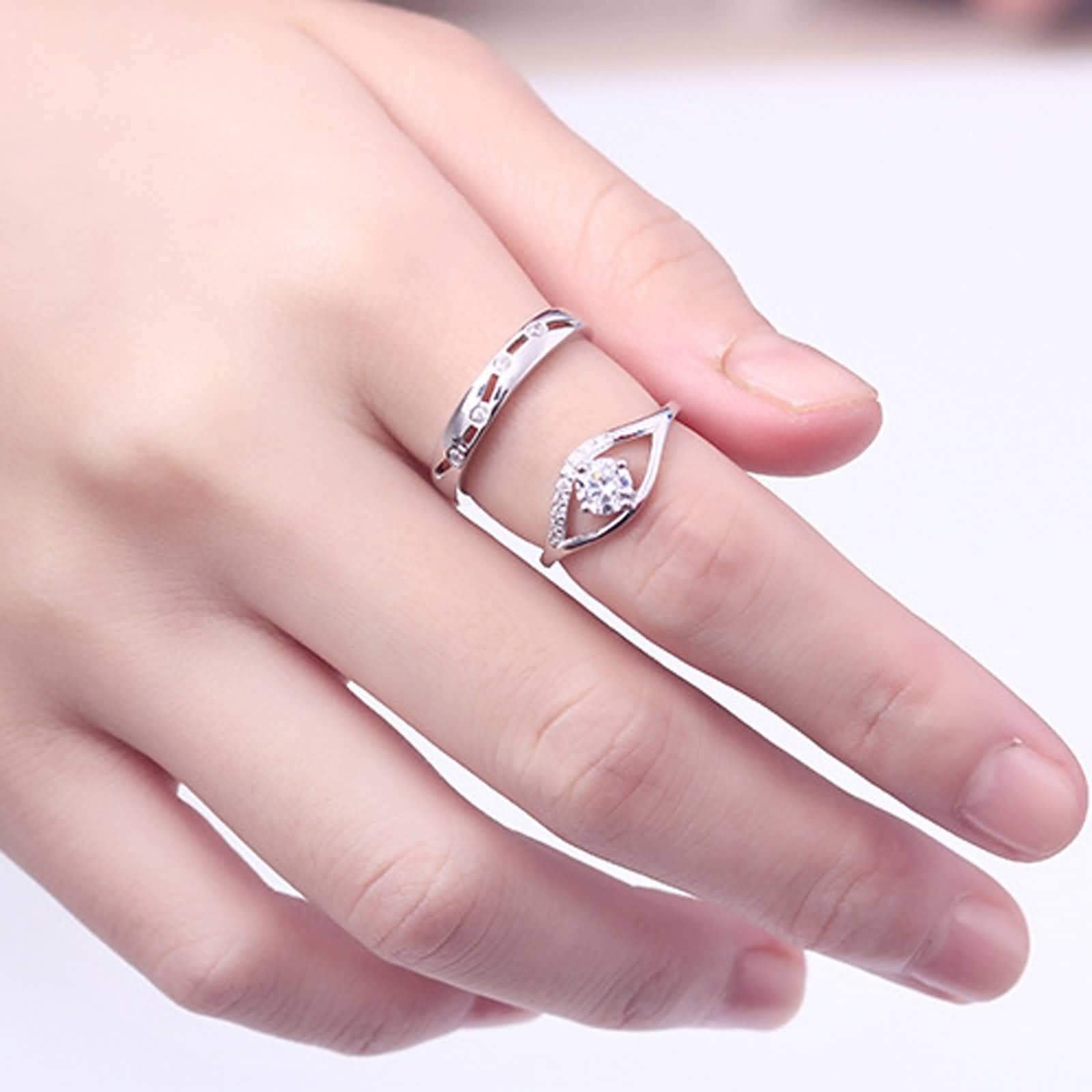 Anillo Hombre Acero Inoxidable, Alianzas Boda Plata de Zirconia Ojo Hueco Anillo Ajustable Anillo de Pareja de Regalo Talla