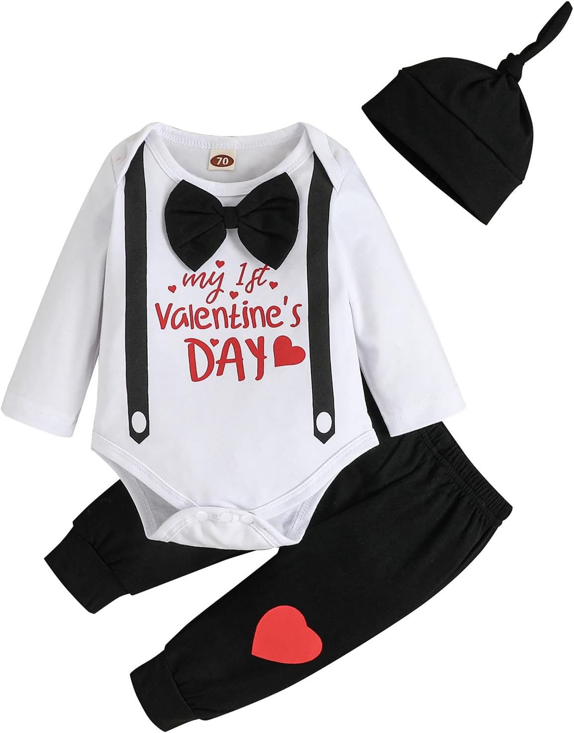 My 1St Valentines Baby Boy Outfits Gift Newborn Romper Clothes Pants Set Cute Hat 0-18 Months