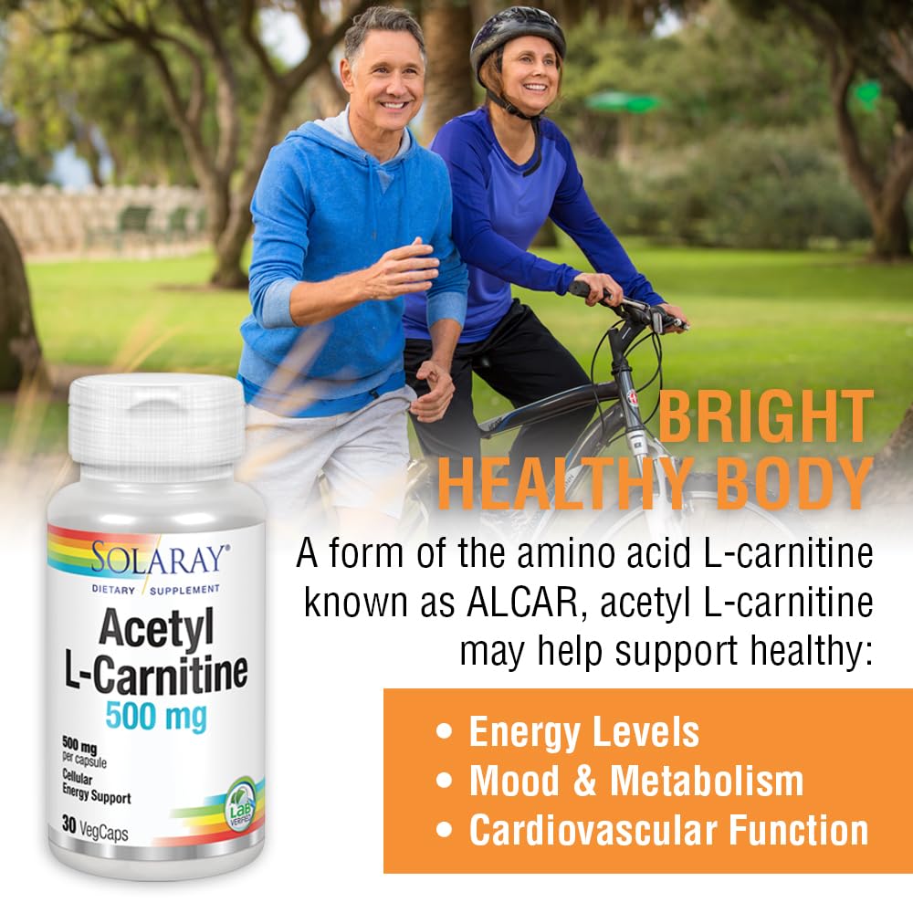Amazon.com: SOLARAY Acetyl L-Carnitine 500 mg | Healthy Cellular Energy,  Memory, Mood, and Cardiovascular Support | 30 VegCaps : Health & Household