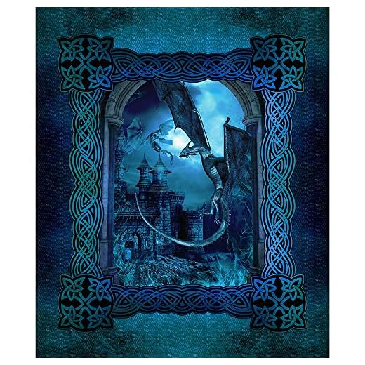 In The Beginning Fabrics Dragons Blue Fury Large Panel