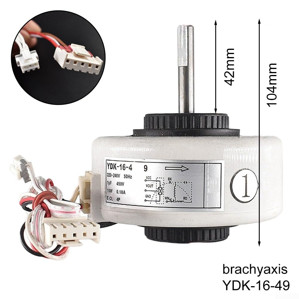 YDK-16-4 Motor de acondicionador interior, motor de ventilador de funcionamiento silencioso compatible con unidades YDK-14-4 y YDK-16-4G, control preciso, carcasa ABS blanca (corta)