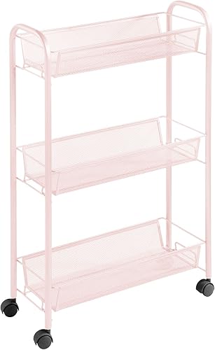 Miniatura 8 de mDesign Carrito organizador de almacenamiento con 3 estantes de cesta para lavandería, vestíbulo, garaje, organización de baño, capacidad para