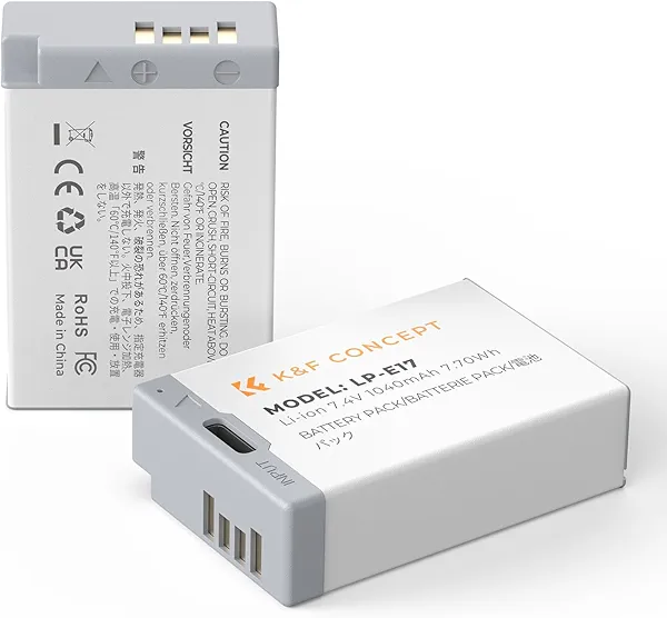 K&F Concept 2-Pack LP-E17 Battery USB-C Fast Charging R50 Battery Compatible with Canon EOS R100 R10 R50 RP R8, Rebel T8i T7i T6i T6s SL2 SL3 EOS M3, M5, M6, EOS 200D 77D 750D 760D