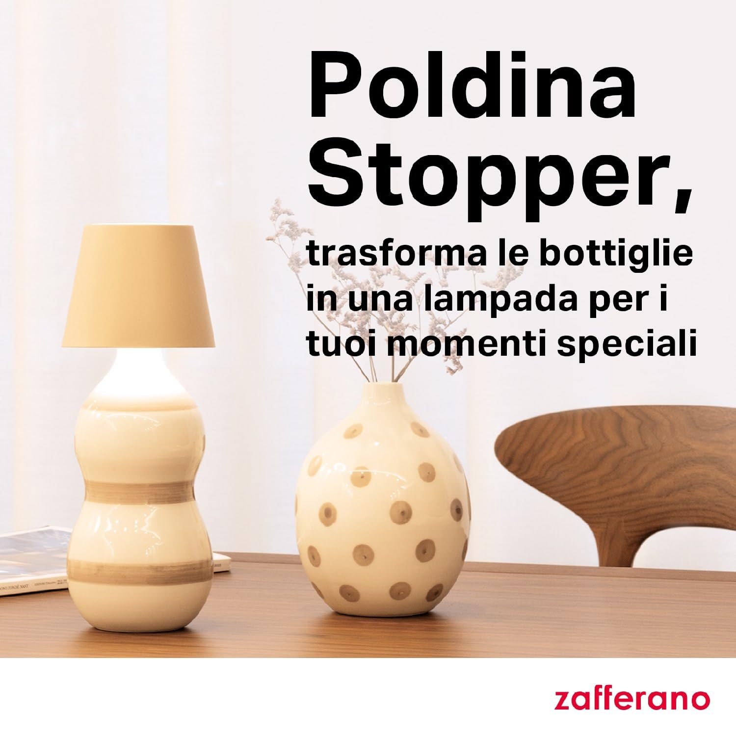 Zafferano, Lampada Poldina Stopper, Lampada per Bottiglia Ricaricabile e Senza Fili con Controllo Touch, Adatta per Salotto ed Esterni, Dimmer, 2200-3000 K, Altezza 11 cm, Colore Rosso