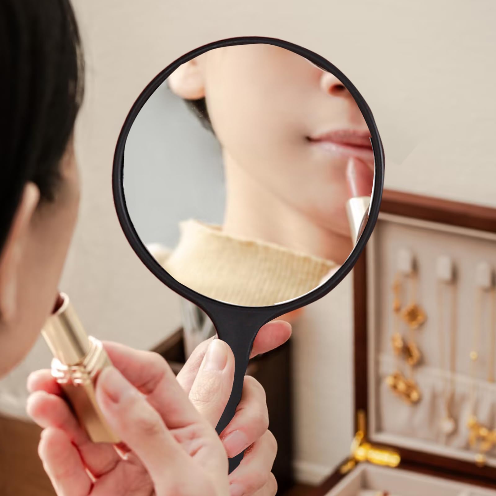 Espejo de Mano, Espejo de Mano de Maquillaje Profesional, para Maquillaje Diario, Tratamientos Faciales, Cortes de Pelo (Negro)