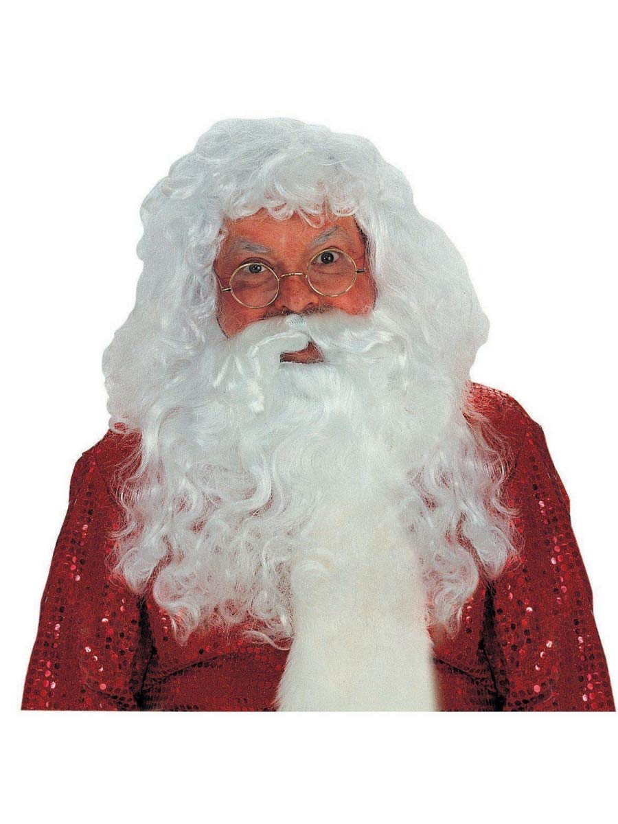 Perruque de père Noël professionnelle cheveux blancs bouclés avec barbe postiche