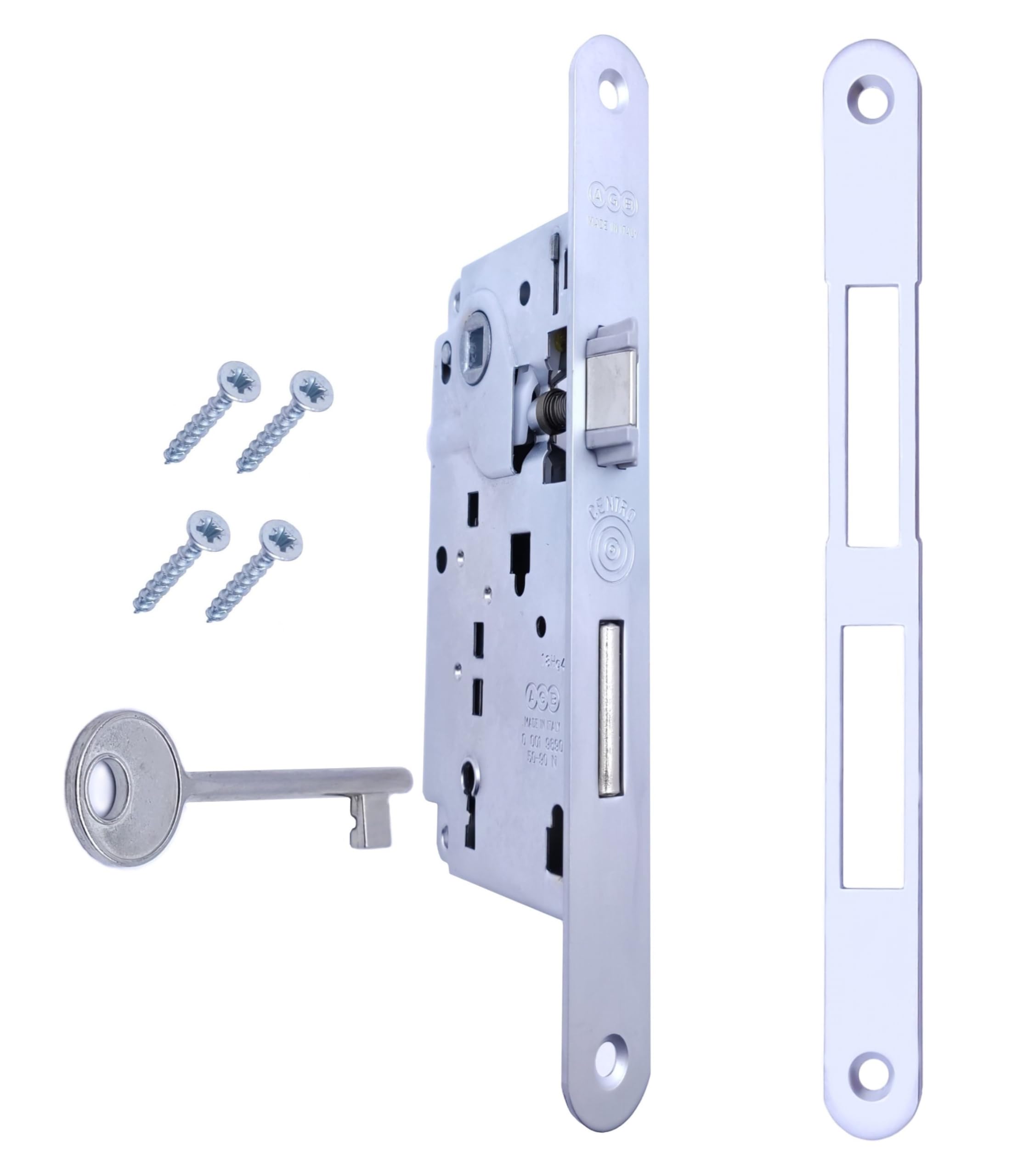 Gamobifer Chrome Agb Centro Series Internal Door Lock. Entrance 50, Wheelbase 90 (Front 18 X 196, Key Latch, Matt )