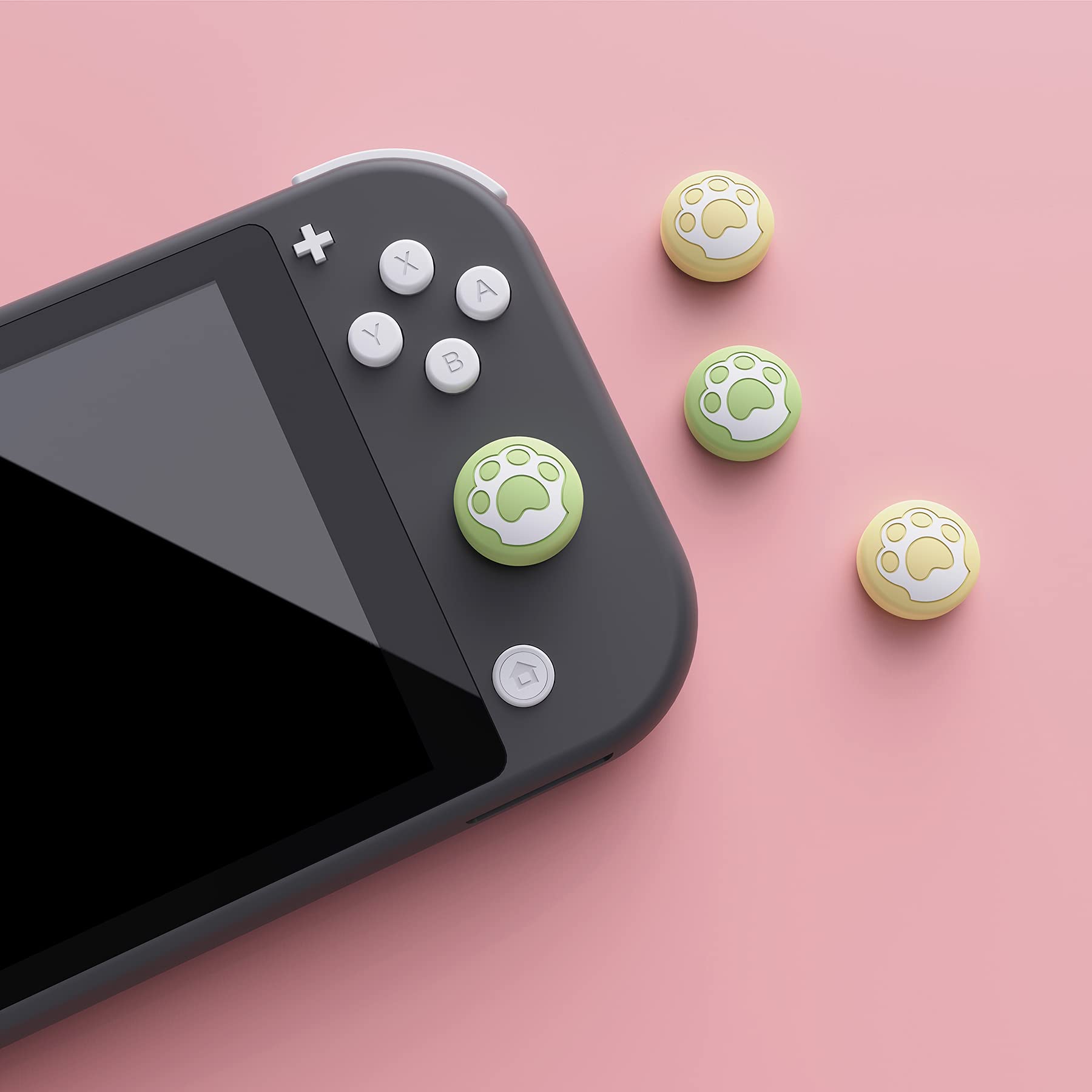 eXtremeRate PlayVital Capuchon Protection pour Switch Joystick Caps de Stick Analogique,Thumbsticks Grip Cover pour Nintendo Switch OLED/Lite-Jaune Crème,Patte de Chat - 5